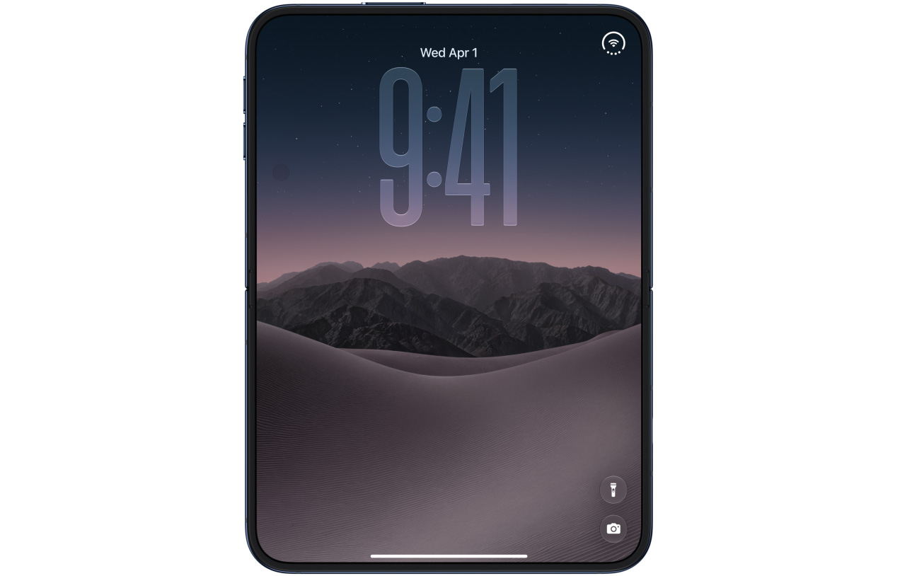 iPhone Duo oscuro con la pantalla encendida. Imagen oficial de Apple